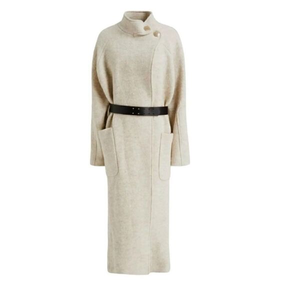 NWT Ba&Sh Come Wool White Tranch Coat Black Leather Belt Size XS - Picture 1 of 16